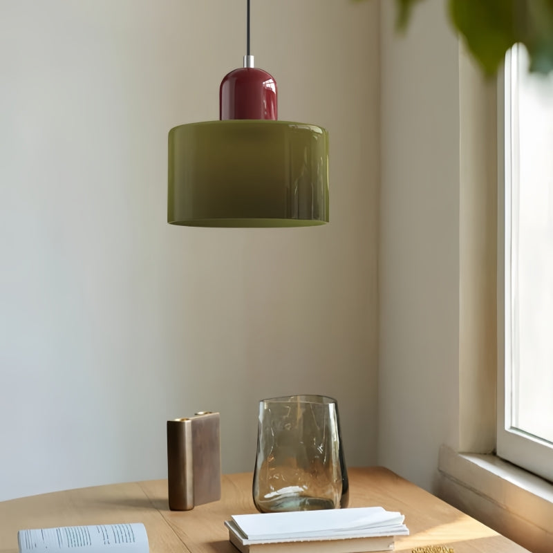 Morandi Cylinder Glass Pendant Light – Minimalist Disc Glass Lamp