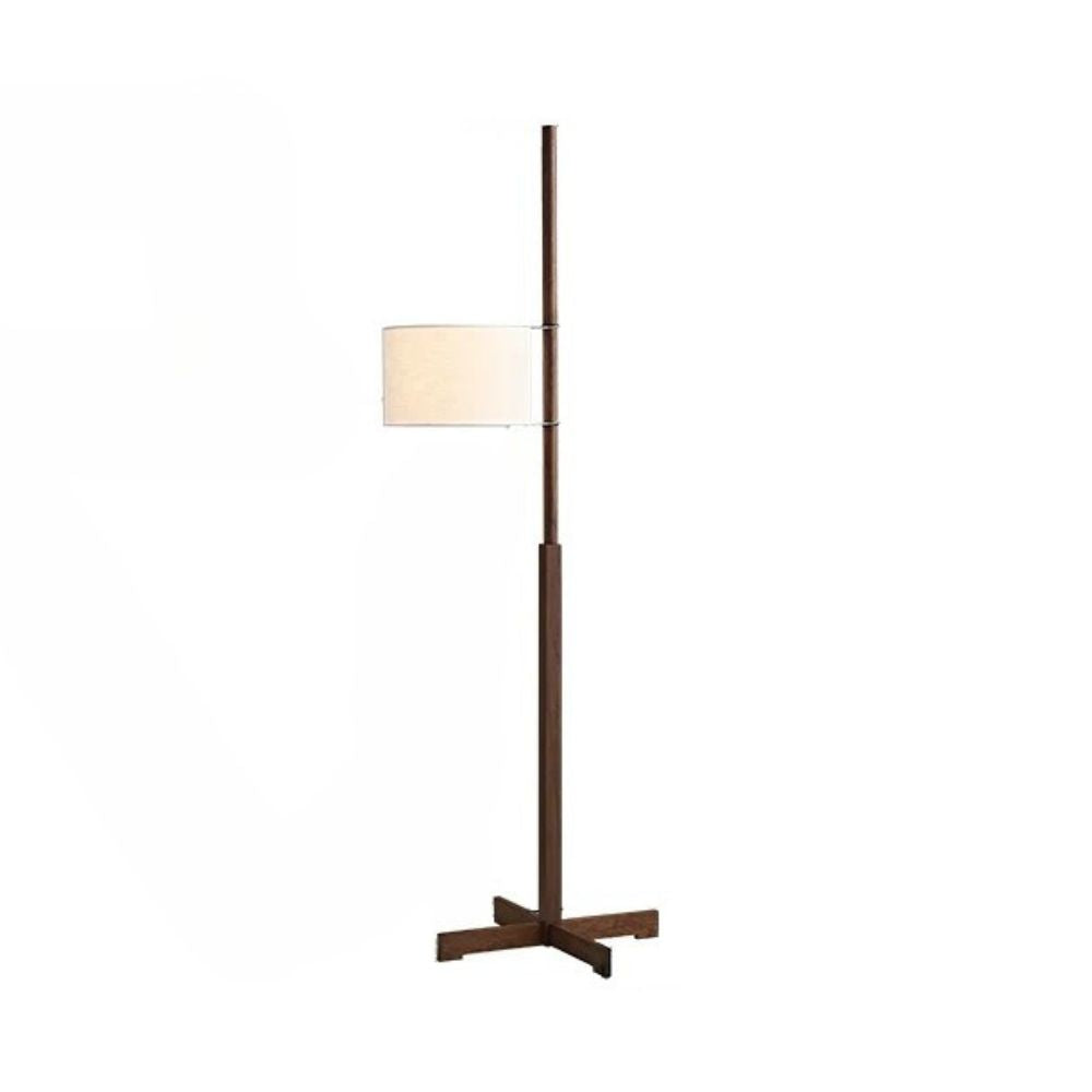 Natural Wood Floor Lamp - Fabric Shade Standing Light for Living Room