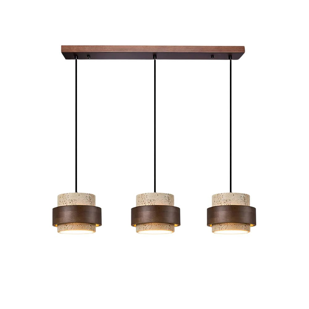 Natural Travertine Pendant Light - Walnut Circle Design for Dining Room