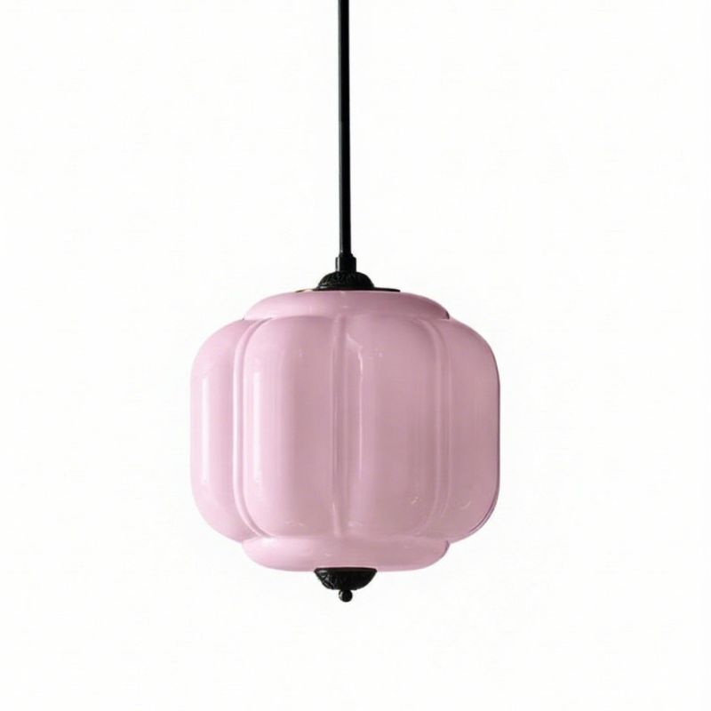 Suspension vintage Eloise – Lampe en verre laiteux côtelé pour salle à manger