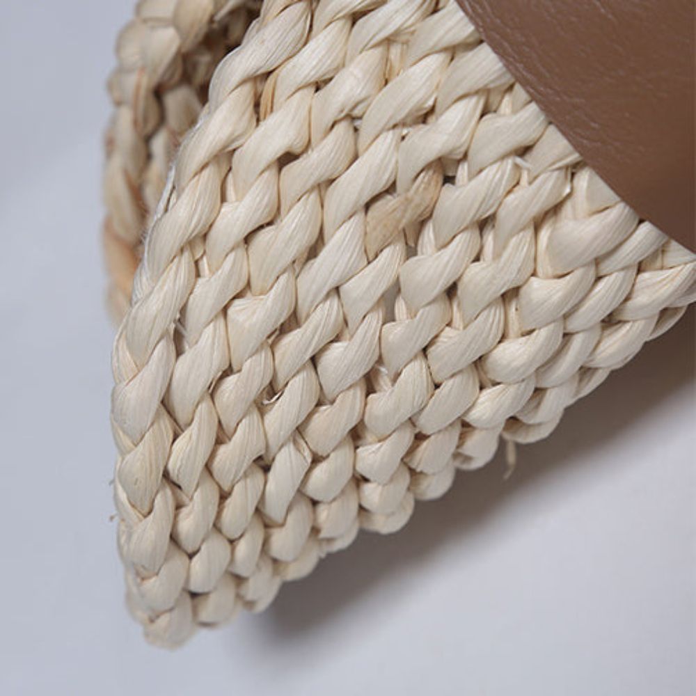 Natural Straw Woven Wall Lamp - Curved Leather Sconce for Bedroom