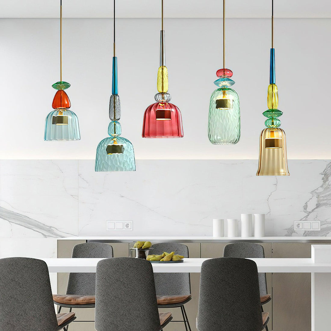 Iron Glass Chandelier Light - Colorful Candy Hand Blown Mixed Color
