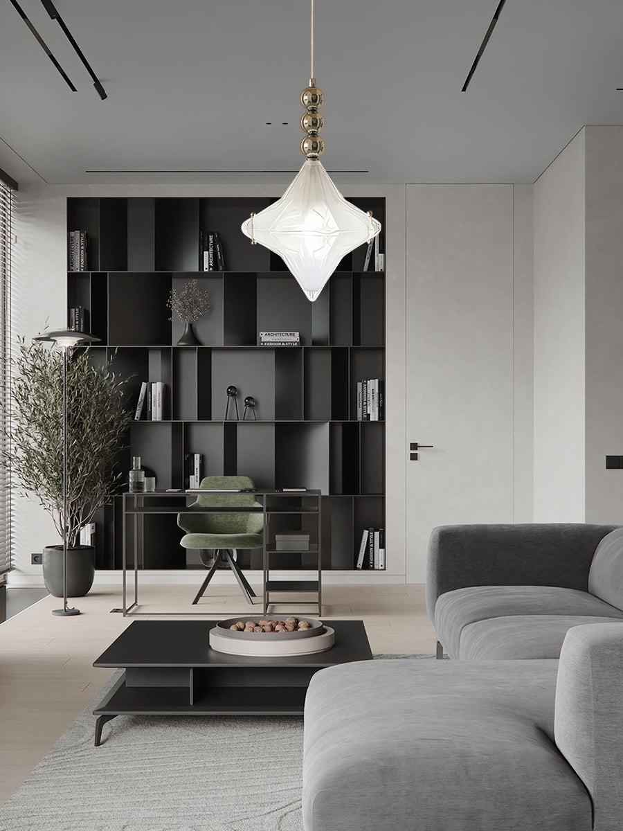 Art Deco Astris Elara Star Pendant Light-Frosted Glass Pendant with Geometric Style