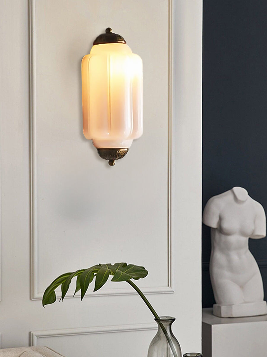Vintage Milk Glass Wall Sconce Handcrafted Distressed Brass Light