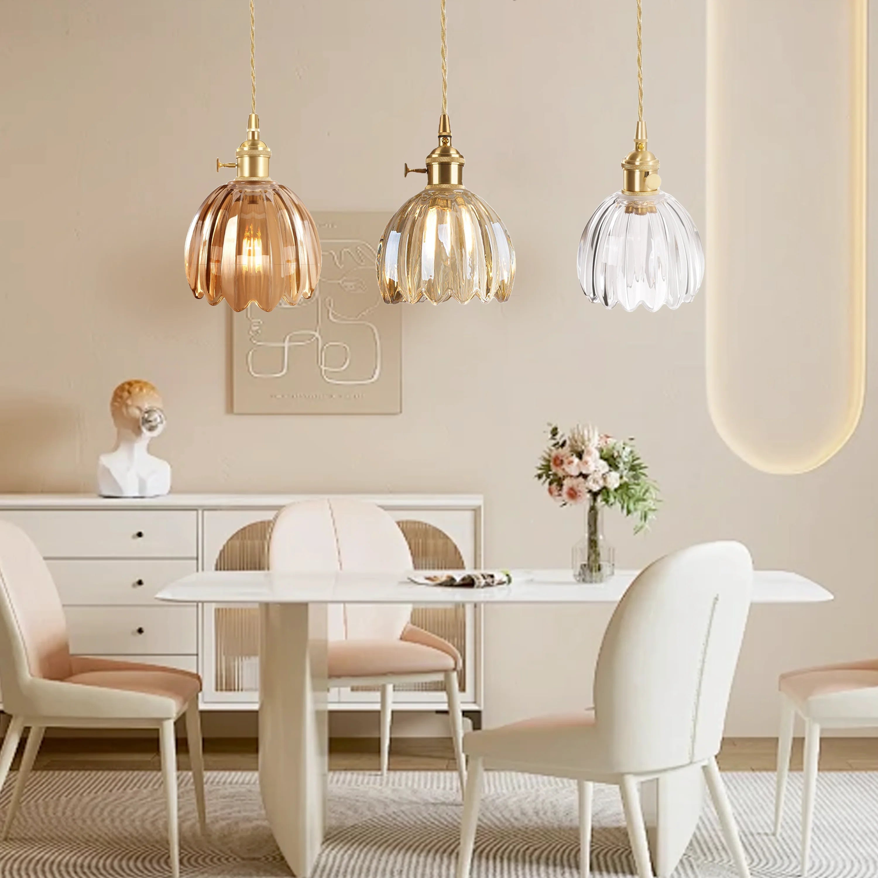 Japanese Flower Pendant Light – Glass Retro Fixture for Interiors