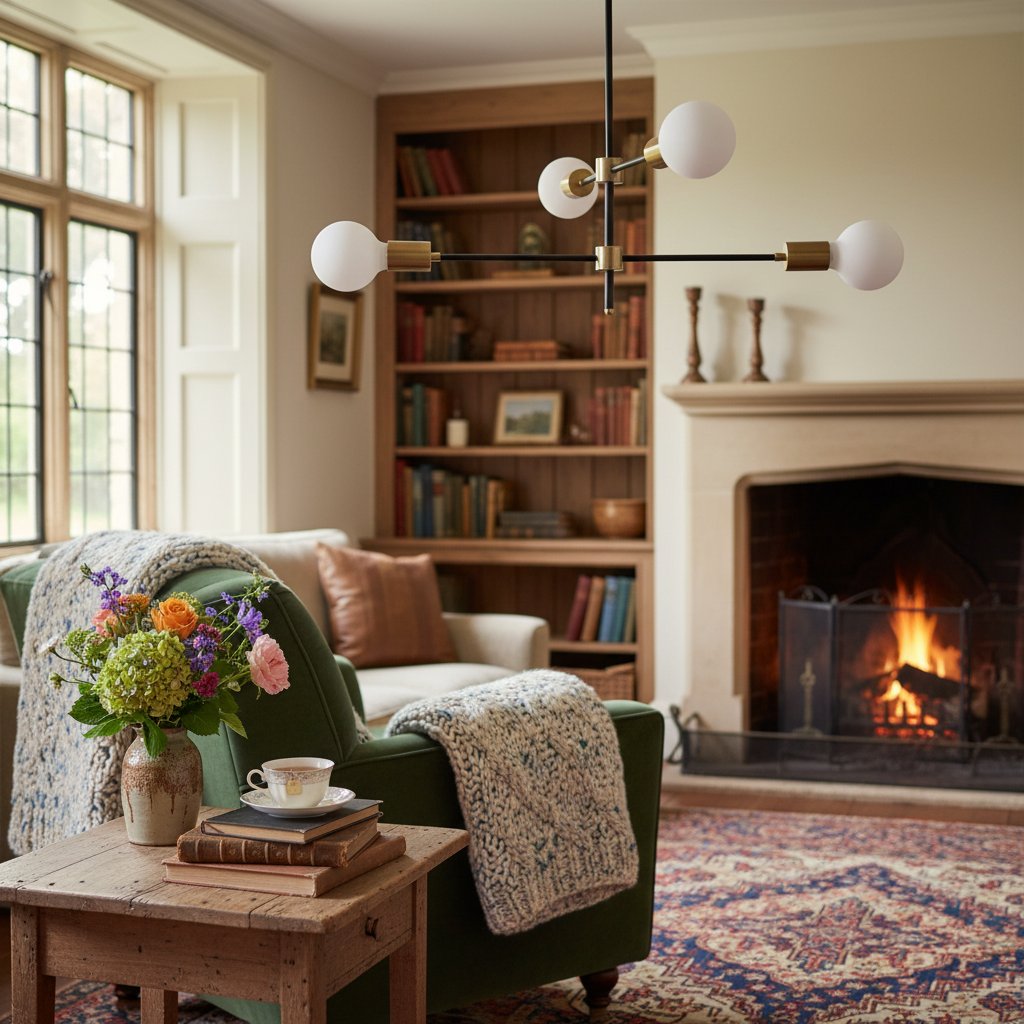 Mobilux Line Black and Brass Chandelier - Contemporary Globe Ceiling Hanging Light