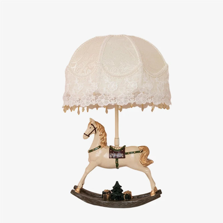 Full vintage rocking horse table lamp on white background