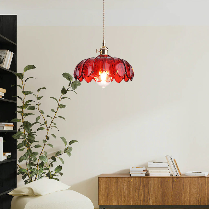 Glass Petal Pendant Lamp – Rustic Style Flower Design Light