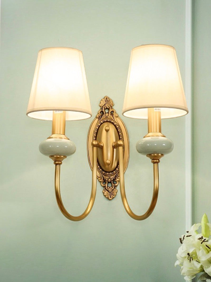 Classic Fabric Shade Sconce-Ceramic Wall Light for Hallway or Bedroom