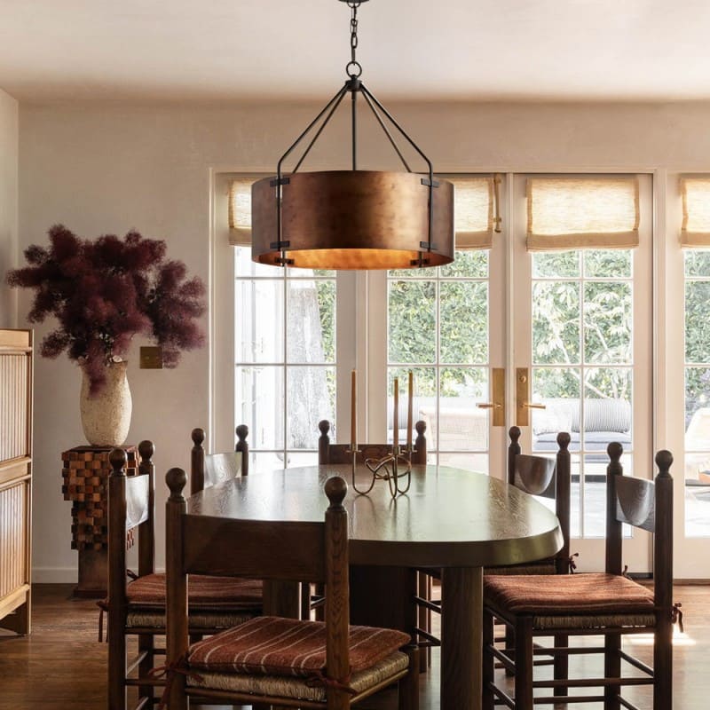 Suspension tambour vintage – Laiton de haute qualité, lumière chaude, installation facile