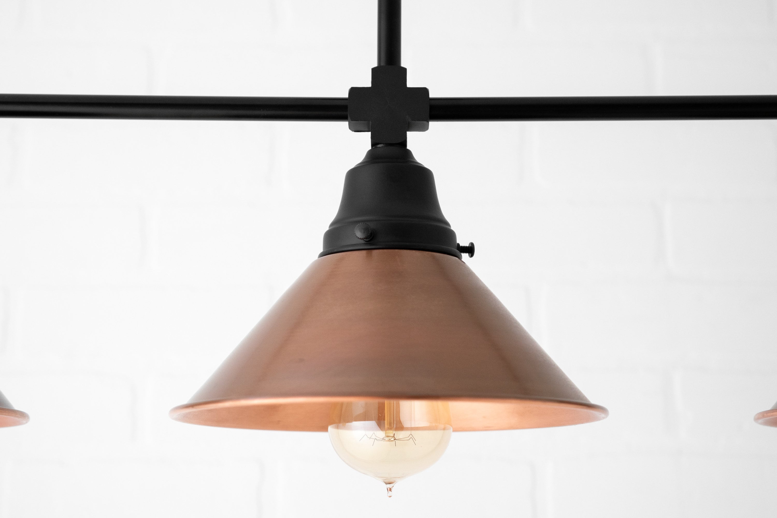 Conique Metal Hand-Aged Copper Chandelier - 3 Light Industrial Pendant - Island Lighting