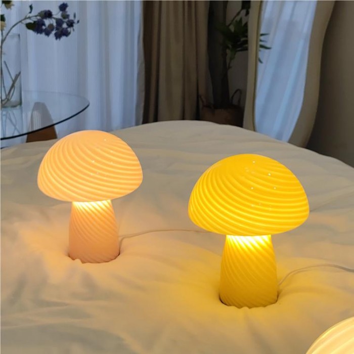Mushroom Table Lamp – Designer Striped Glass Light for Cozy Spaces