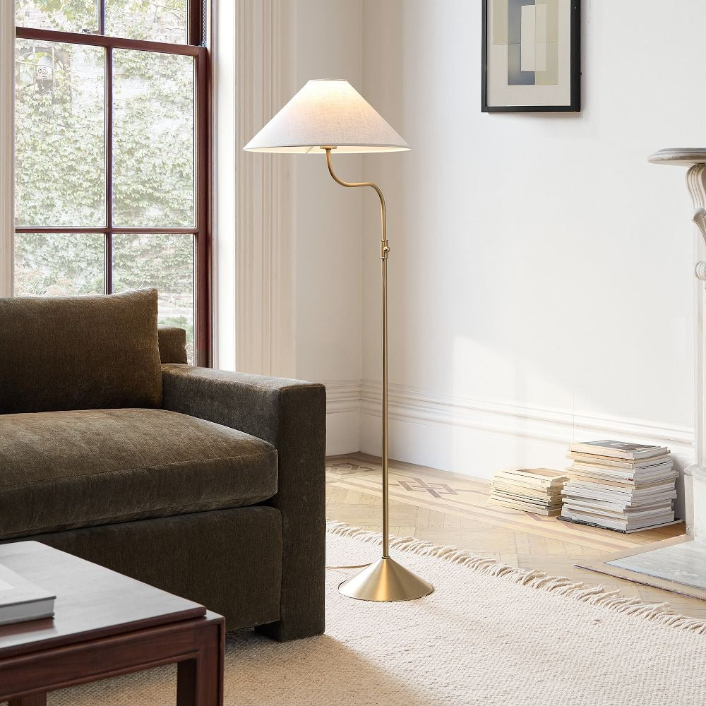 Fibura Champagne Bronze Floor Lamp - Elegant Linen Adjustable Lighting