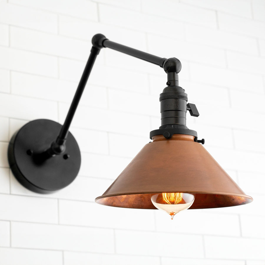 Conique Metal Industrial Wall Sconce with Adjustable Arm - Vintage Copper Cone Shade for Task Lighting