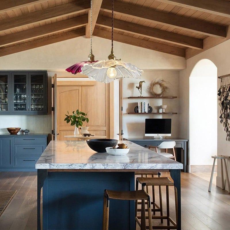 Retro Lotus Glass Pendant Light For bedroom