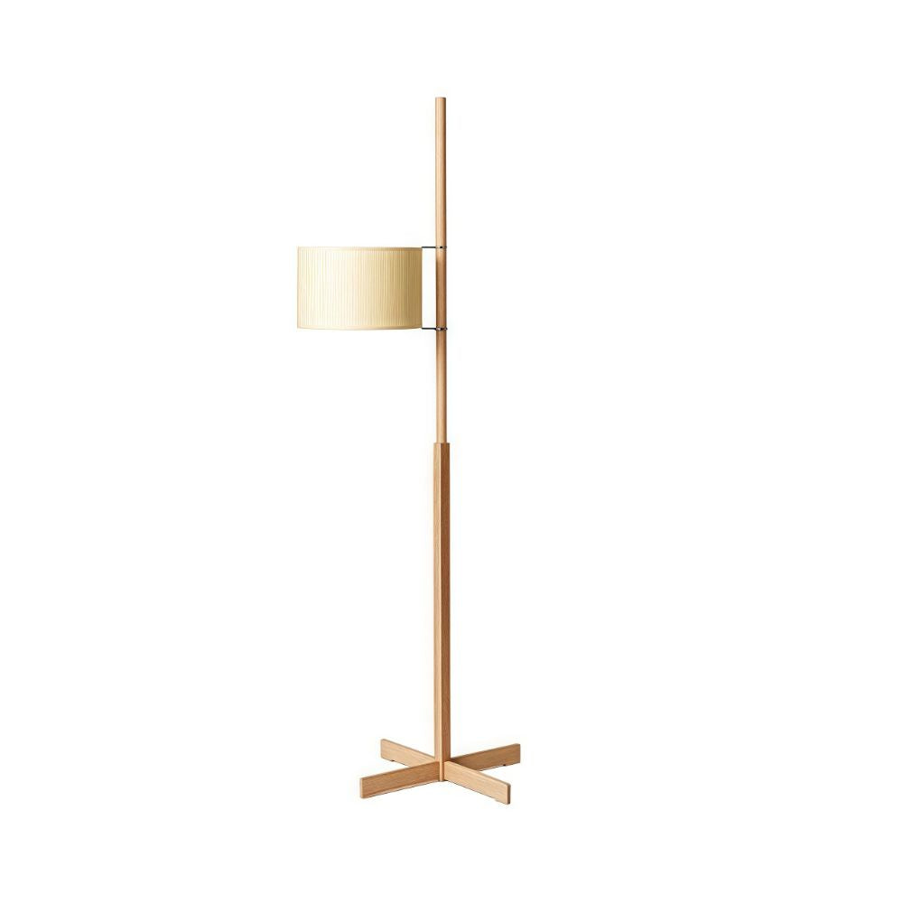 Natural Wood Floor Lamp - Fabric Shade Standing Light for Living Room