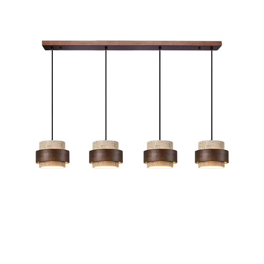 Natural Travertine Pendant Light - Walnut Circle Design for Dining Room