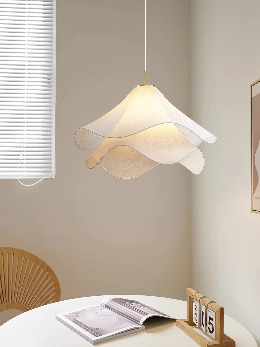Ethereal Pleated Fabric Bloom Pendant Lamp - French Floral Design Fixture