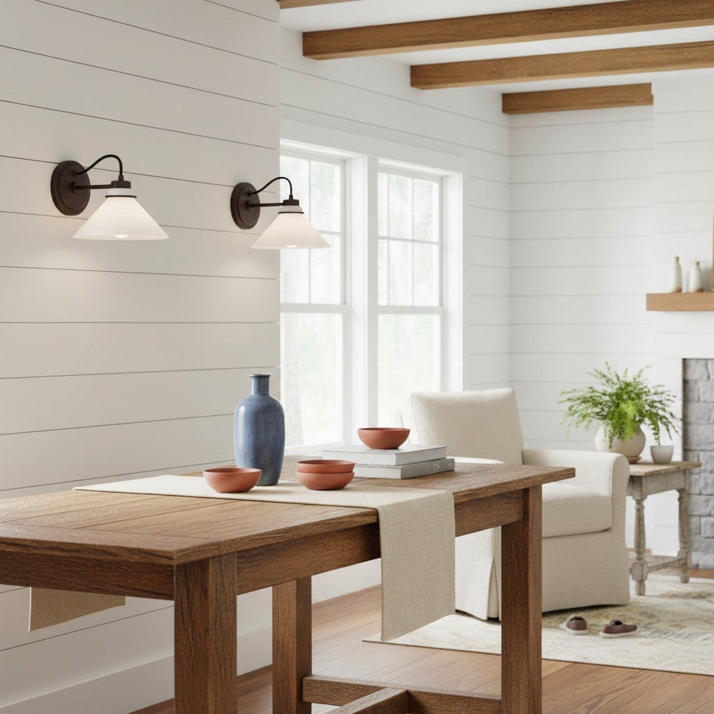 Aurenza Sconce – Farmhouse Wall Light with Metal Accents for Cozy Spaces