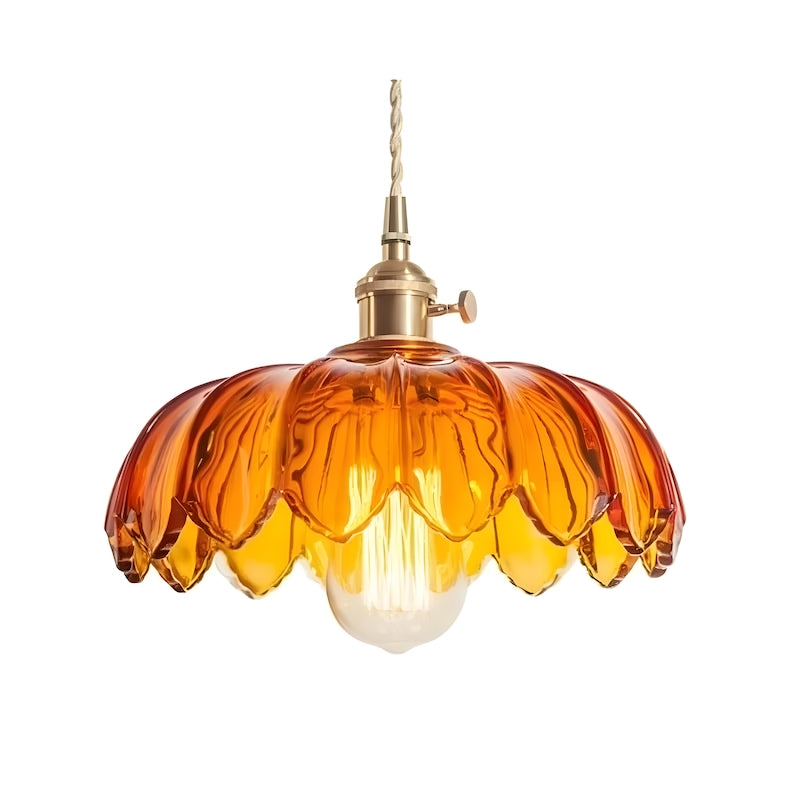 Glass Petal Pendant Lamp – Rustic Style Flower Design Light