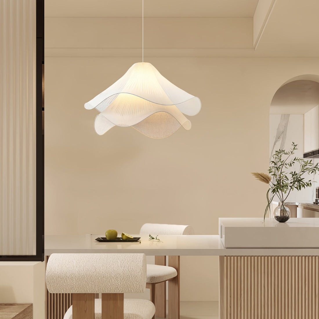 Ethereal Pleated Fabric Bloom Pendant Lamp - French Floral Design Fixture
