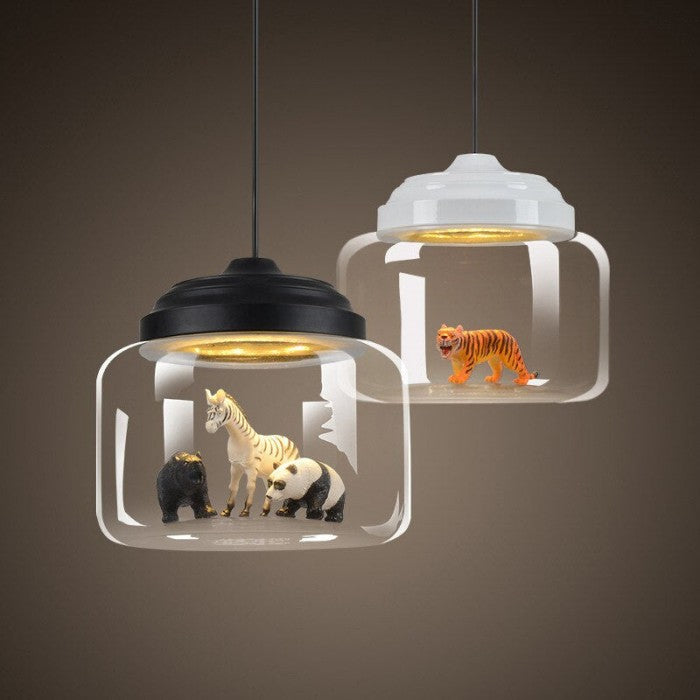 Glass Shade Zoo Pendant Light – Artistic Lamp for Playroom or Bedroom