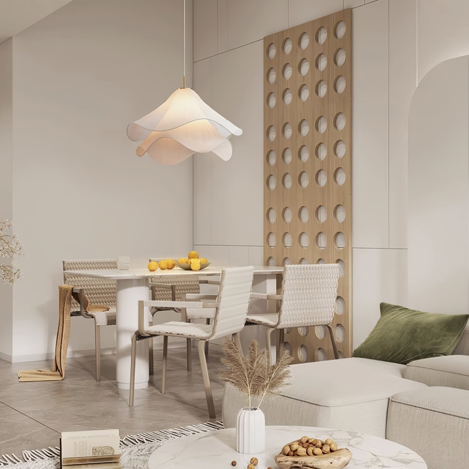 Ethereal Pleated Fabric Bloom Pendant Lamp - French Floral Design Fixture