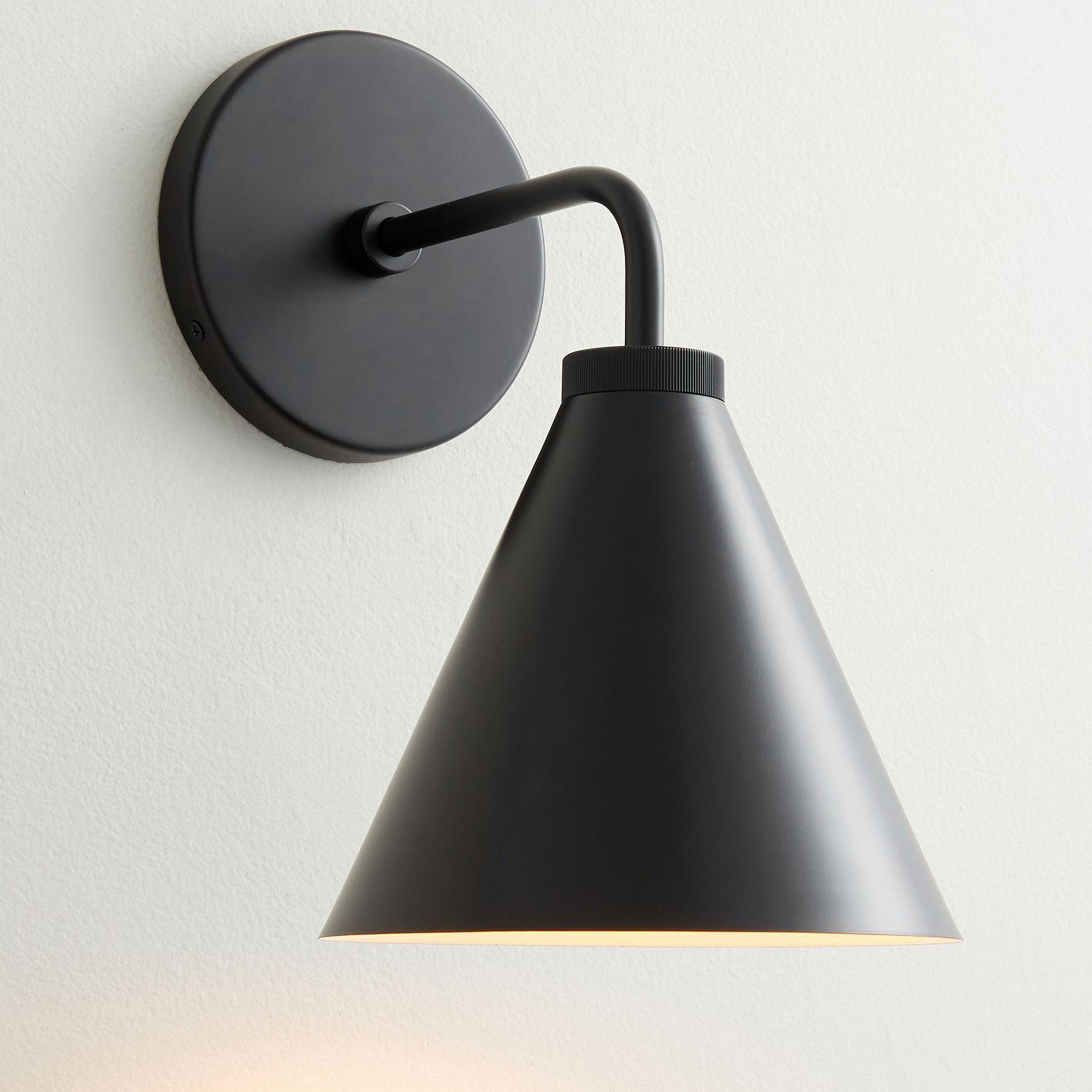 Retro Inspired Metal Cone Wall Light in Matte Black