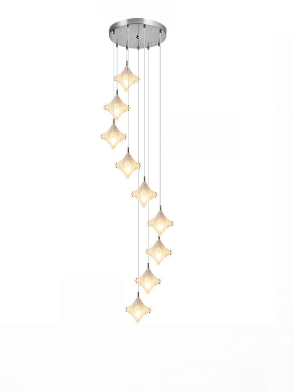 Art Deco Star Staircase Pendant Light -Frosted Glass Hanging Fixture-Astris Altair