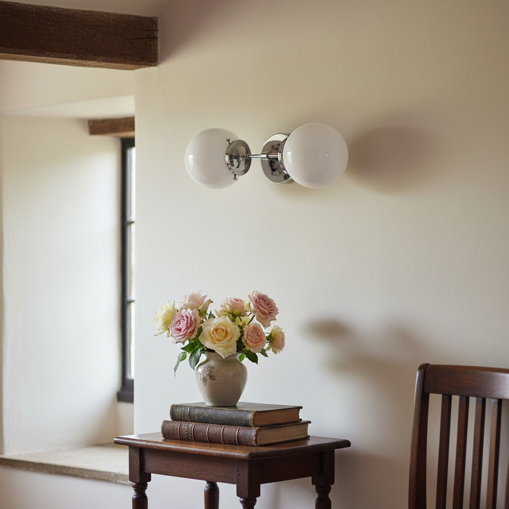 Lumio Globe Art Deco Vanity Light -  Opal Globe Bathroom Sconce