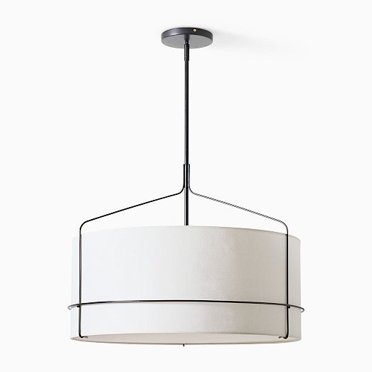 Horelia Linen Drum Pendant Light - Industrial Metal Light for Bedroom