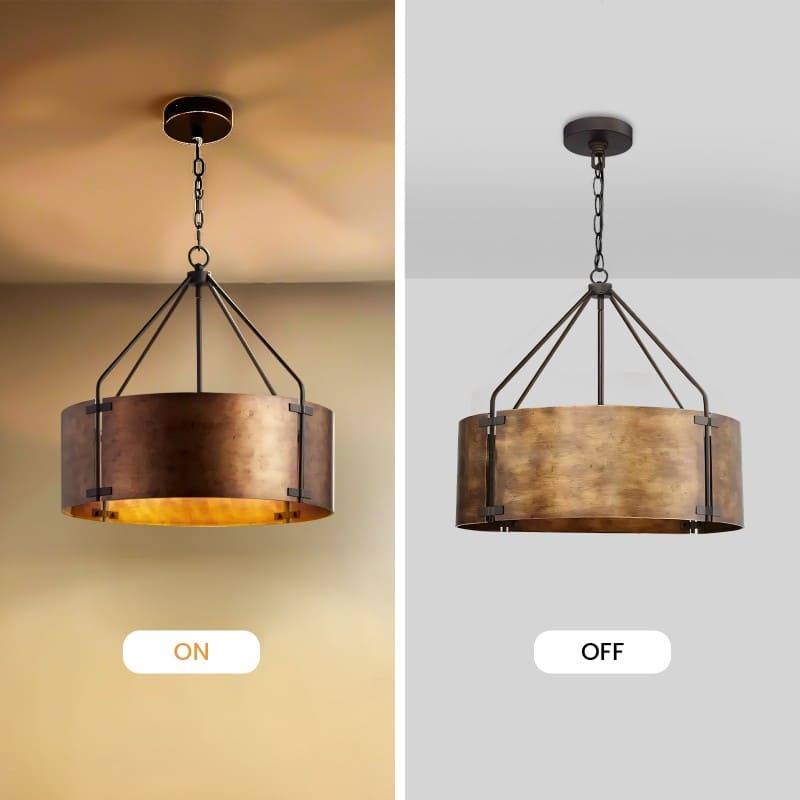 Suspension tambour vintage – Laiton de haute qualité, lumière chaude, installation facile