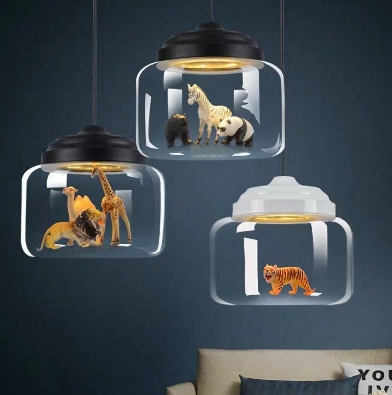 Glass Shade Zoo Pendant Light – Artistic Lamp for Playroom or Bedroom