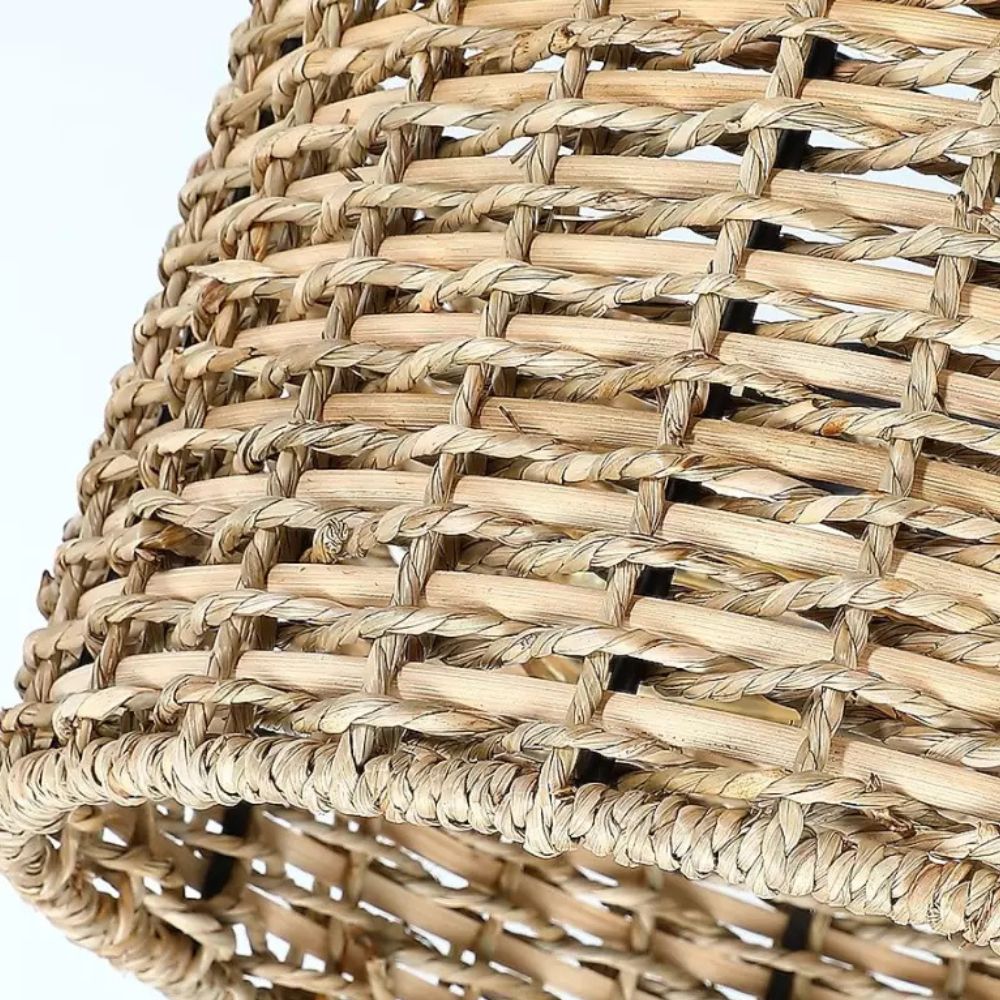 Flush Mount Rattan Ceiling Light - Woven Drum Shade Design