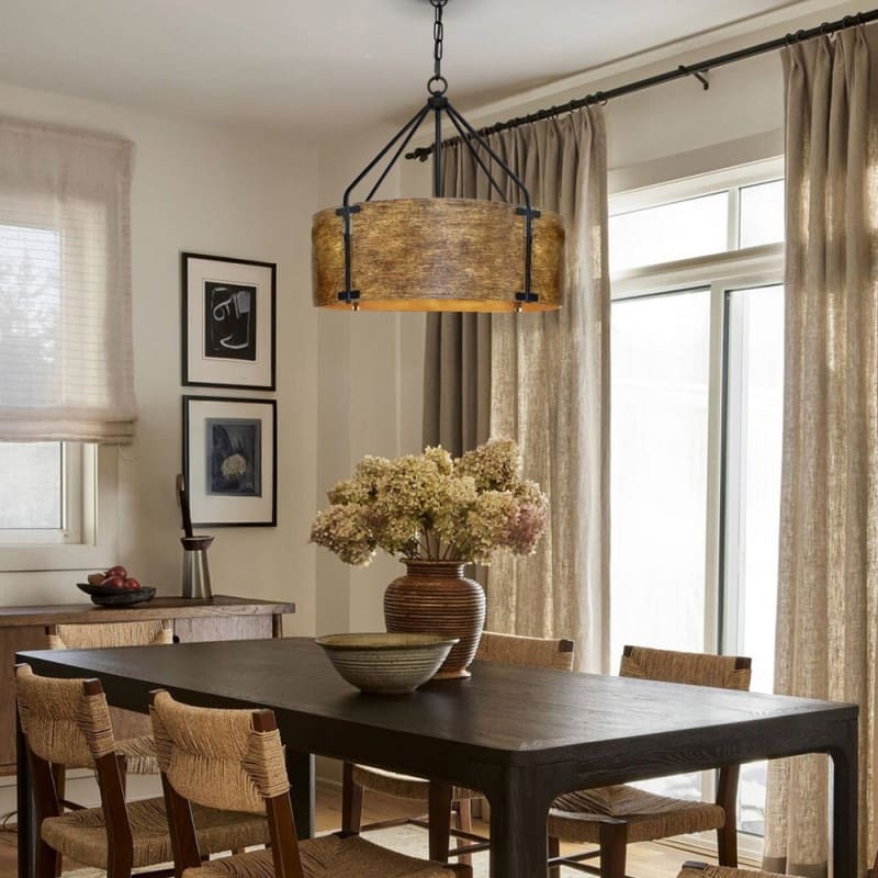 Suspension tambour vintage – Laiton de haute qualité, lumière chaude, installation facile