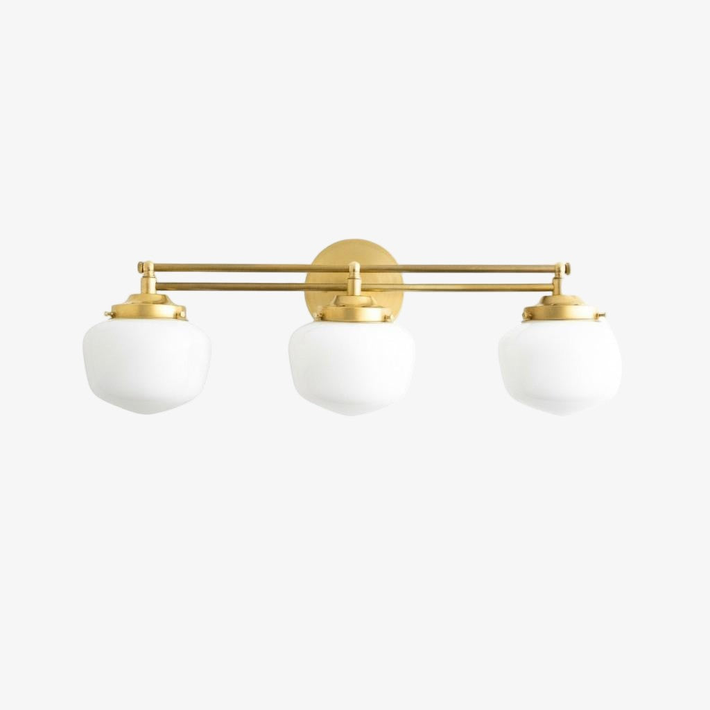Opalume Glass Art Deco Vanity Light - Bathroom Wall Sconce with White Glass Shades