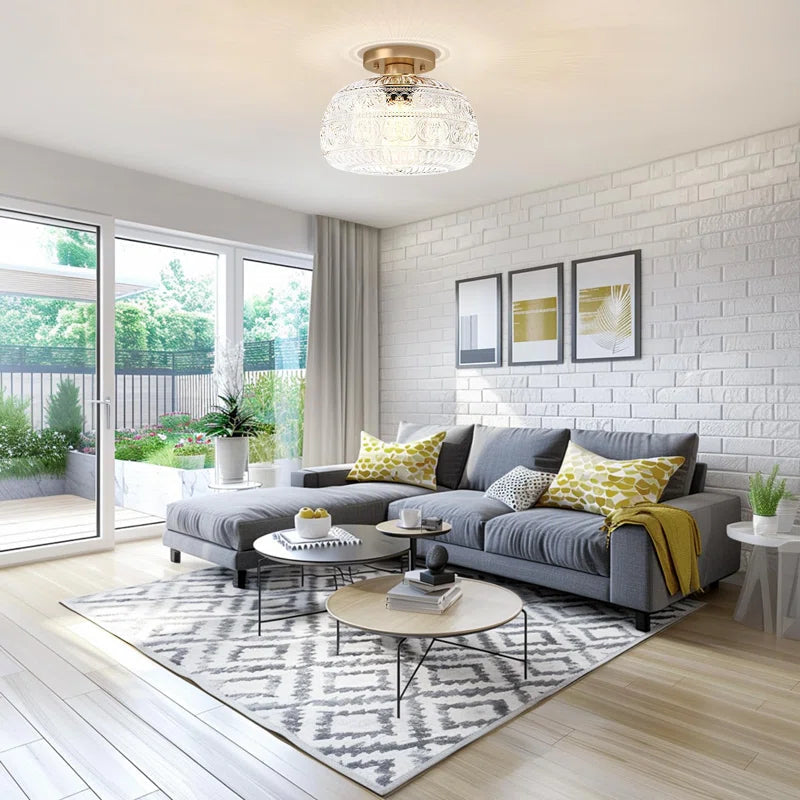 Vintage Clear Green Glass Ceiling Light