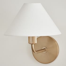 Diora Modern Brass Wall Sconce - Tapered Linen Shade Lamp for Bedroom