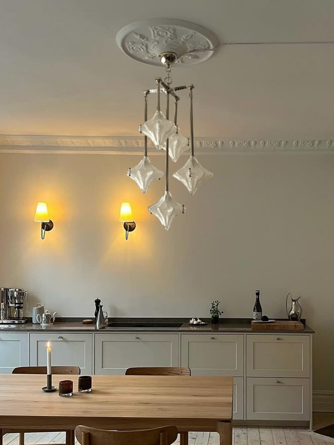 Art Deco Astris Star Chandelier -Frosted Glass Deco Fixture for Dining Room