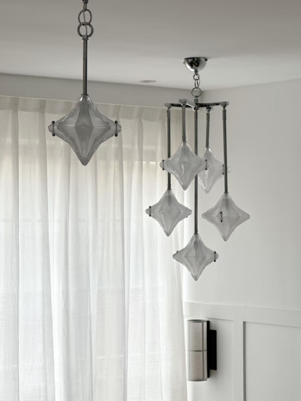 Art Deco Astris Star Chandelier -Frosted Glass Deco Fixture for Dining Room
