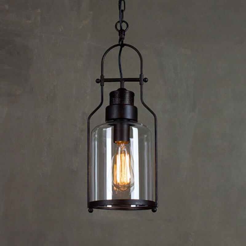 Industrial Black Smoked Glass Pendant Light