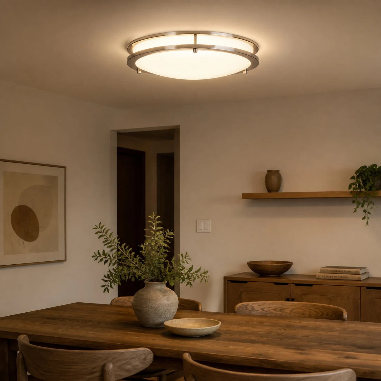 Ceiling-mounted LED light showing room scale and soft illumination
