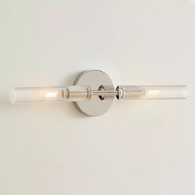 Alice Rustic Transparent Cooper Ribbed Glass Double Tube Sconce