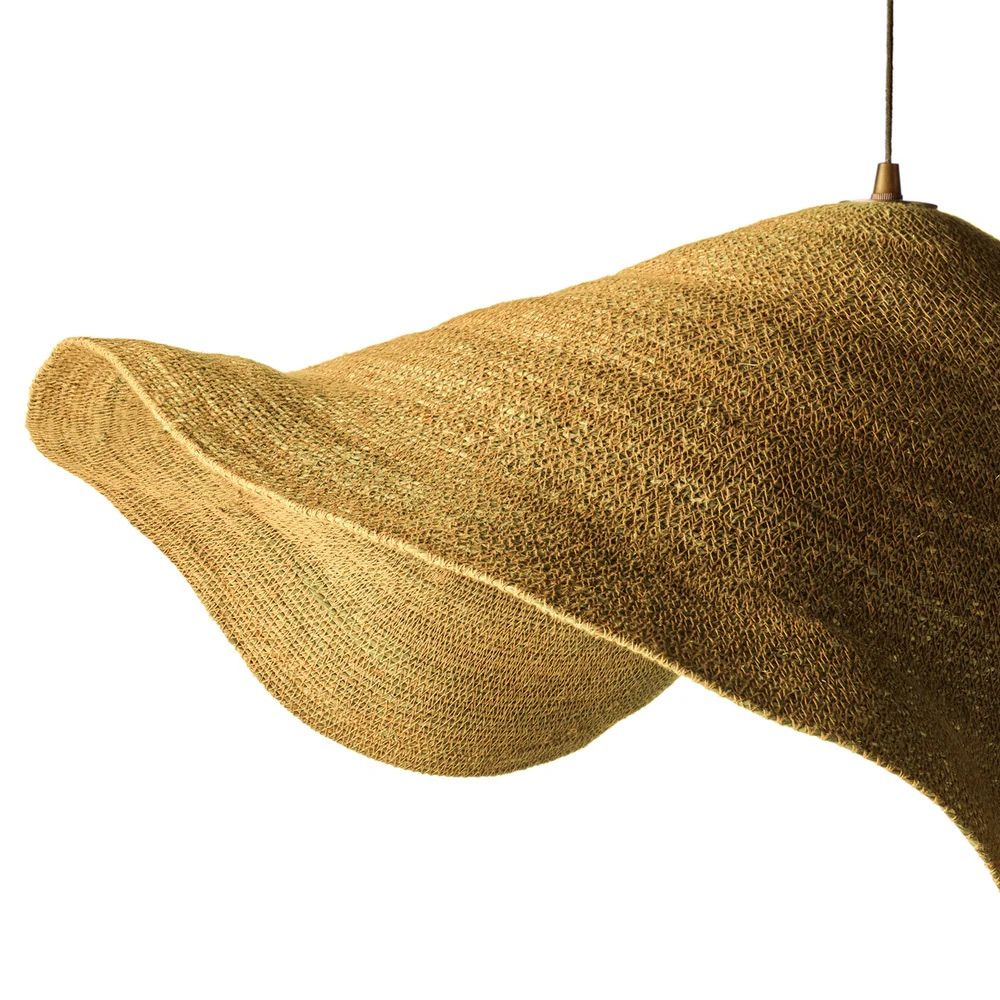 Natural Jute Pendant Light - Rechargeable Woven Curved Outdoor Lamp