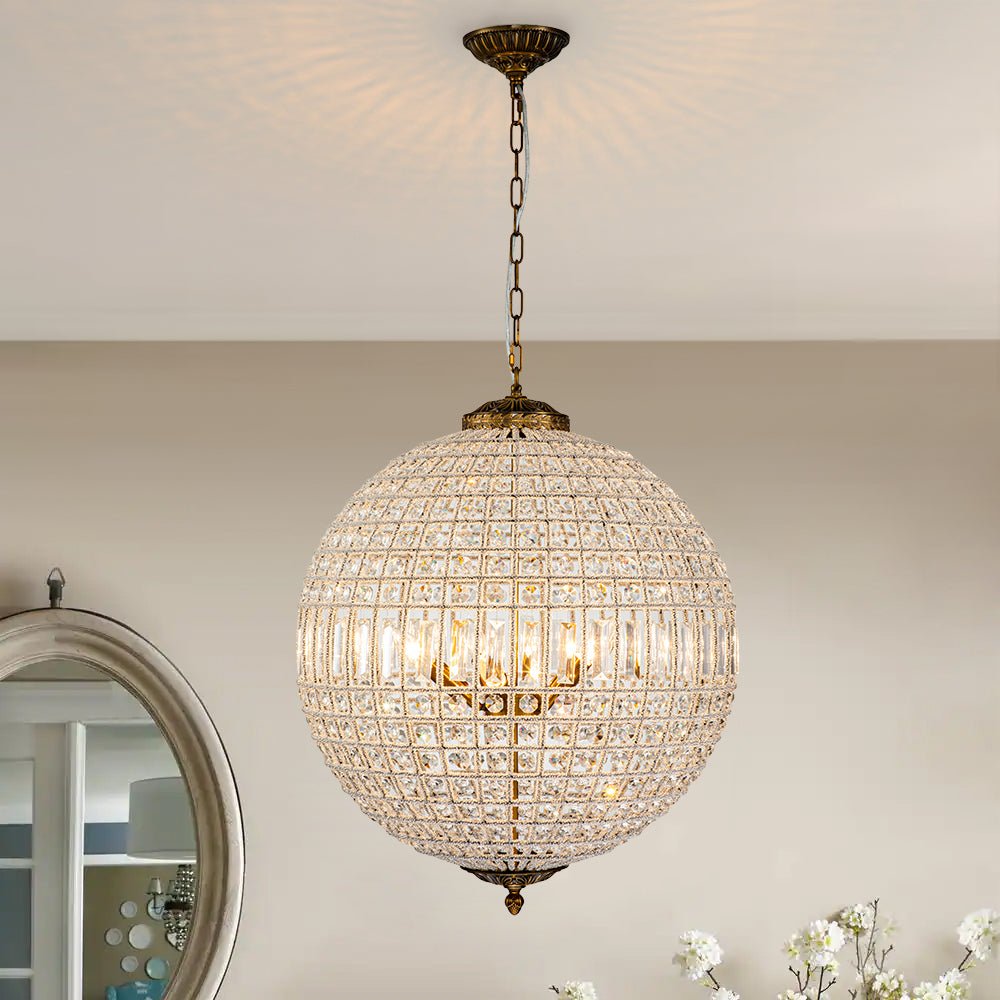 Vintage Brass Crystal Globe Chandelier for Sophisticated Lighting
