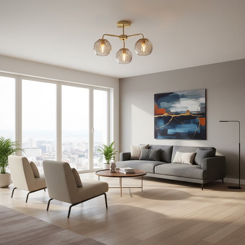 Elegant Brass Finish 3-Light Ceiling Lamp - Globe Semi Flush Light