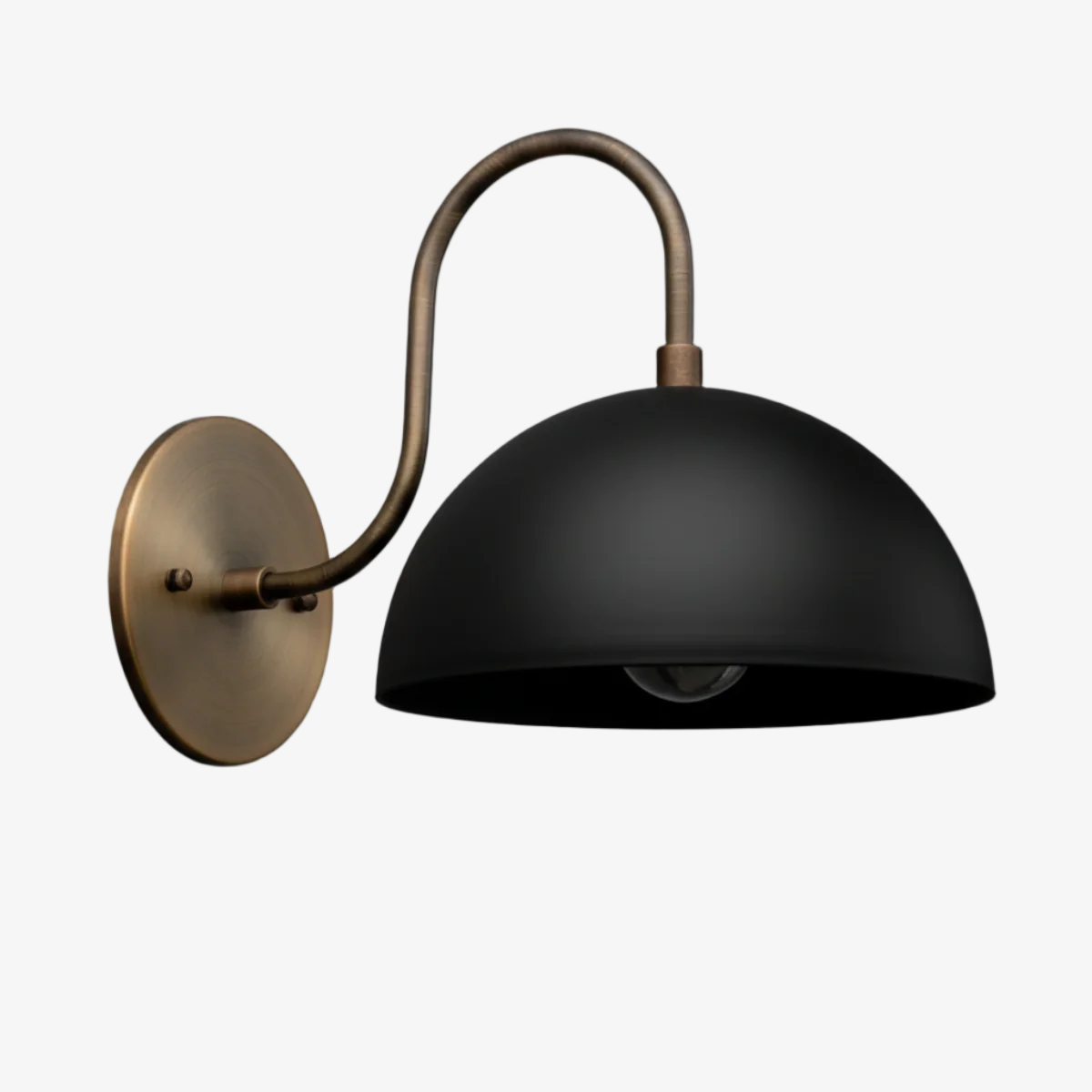 Curva Metal  Industrial Wall Sconce - Curved Brass Arm - Hammered Dome Light Fixture