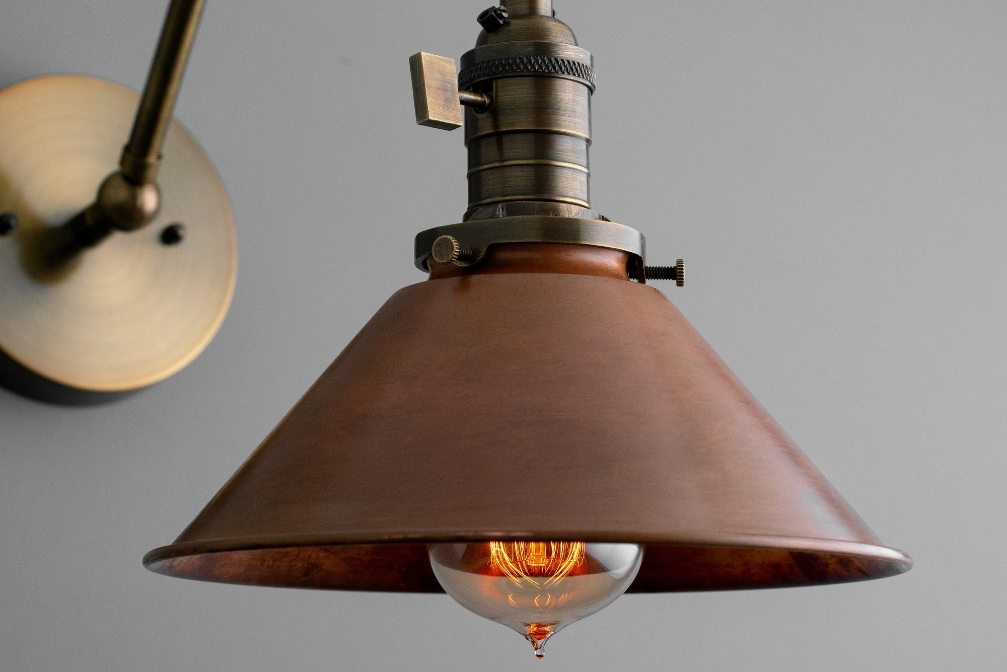 Conique Metal Industrial Wall Sconce with Adjustable Arm - Vintage Copper Cone Shade for Task Lighting