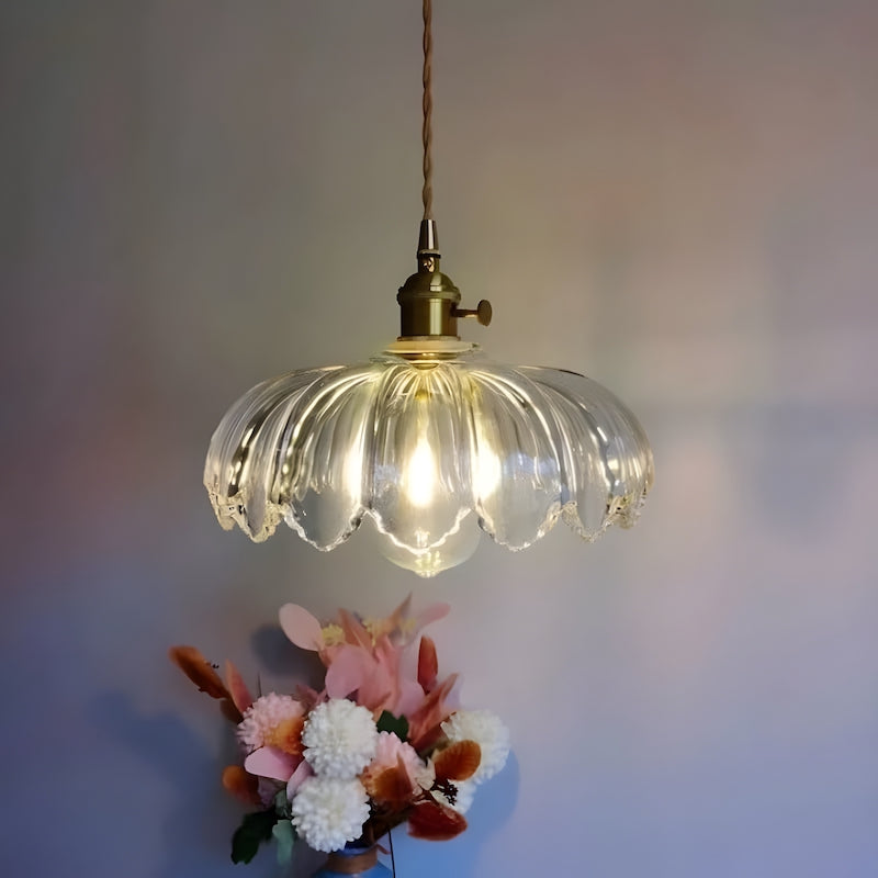Glass Petal Pendant Lamp – Rustic Style Flower Design Light
