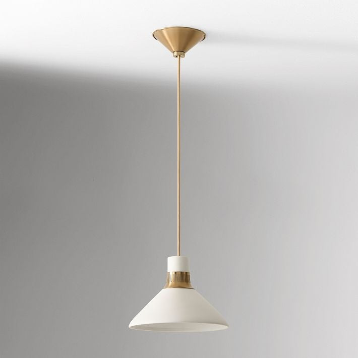 Suspension en porcelaine Calvor – Abat-jour ivoire avec touches de bronze champagne